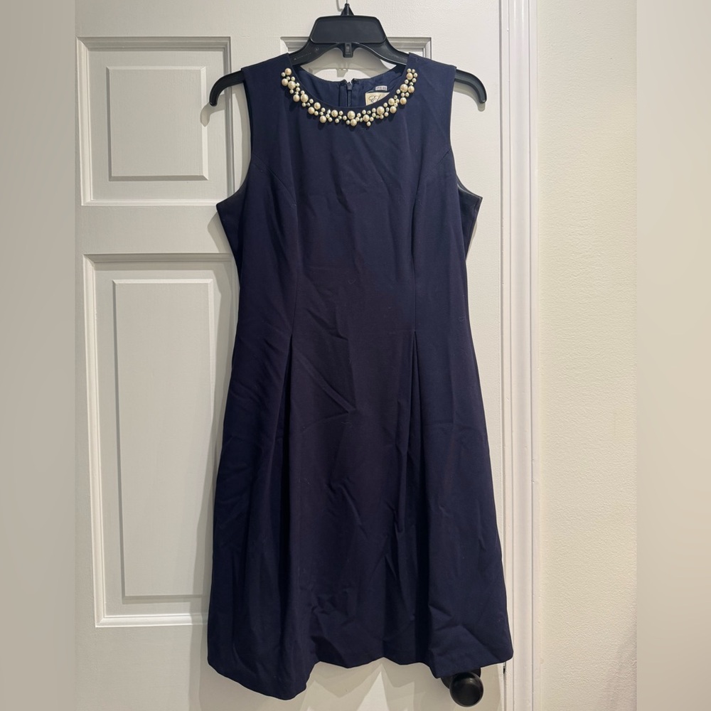 Eliza J Navy Dress with Pearl Embellishment